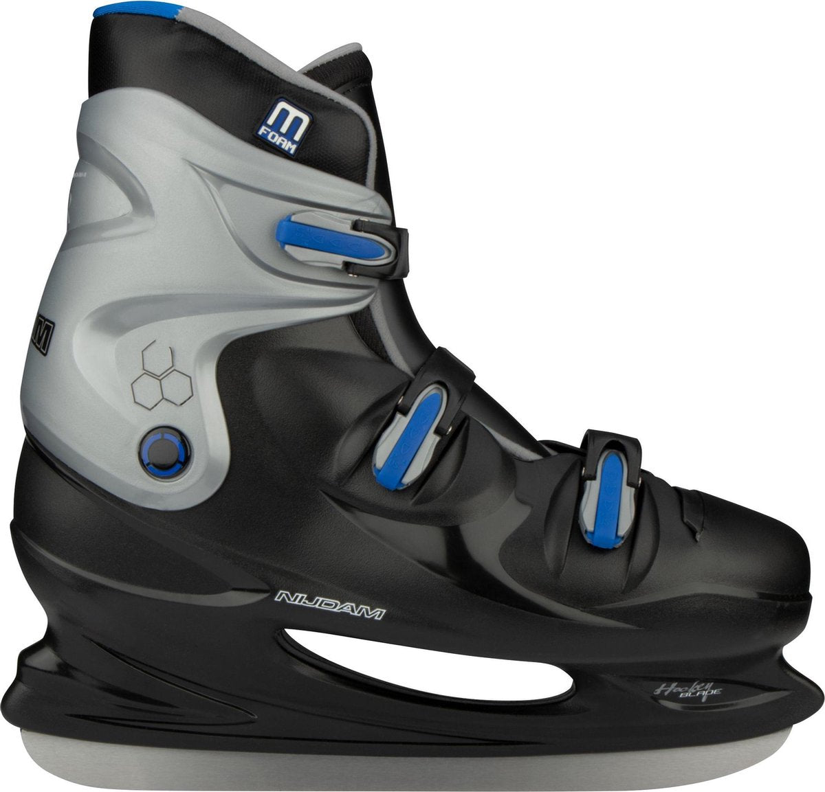 Nijdam ijshockeyschaats volwassenen - hardboot - zwart zilver - maat 49