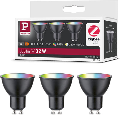 Paulmann Standard 230 V Smart Home ZigBee 3.0 Riflettore LED Gu10 3x350LM 3x4,8W RGBW+ Dimmerabile Nero Opaco
