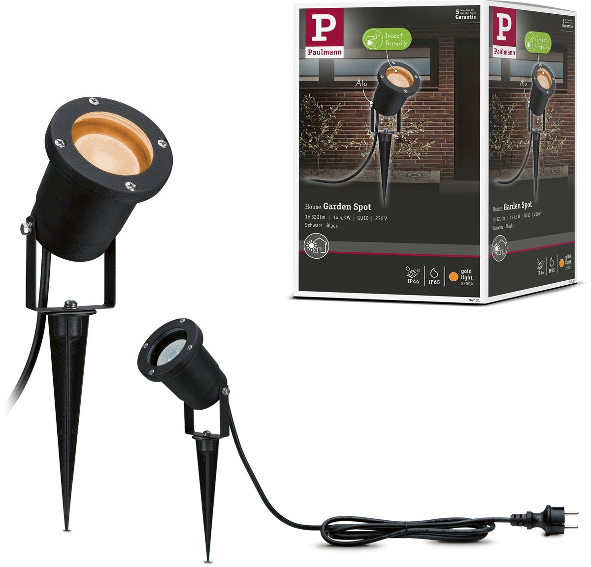 Paulmann led-tuinspots spot insectvriendelijk ip65 rond 92 mm 2200k 4,3w 320lm 230v 38° zwart metaal