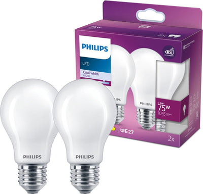 Philips filament lamp matt 75w a60 e27 x2
