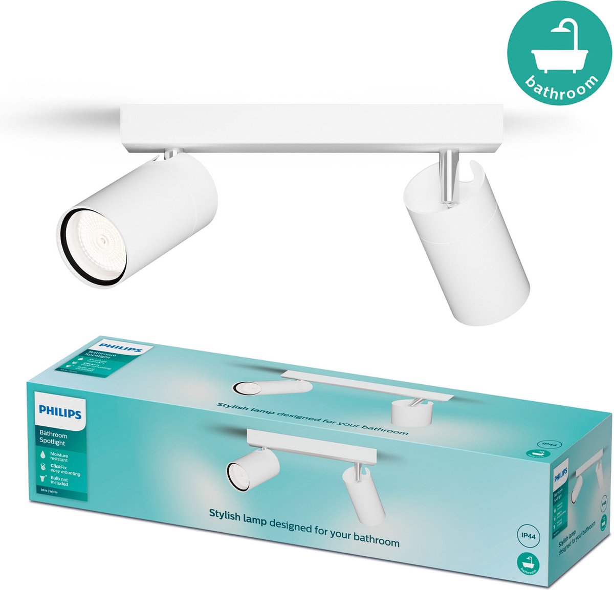 Philips Spot LED Philips Idris - faretto da soffitto - IP44 antispruzzo - 5W - bianco - lampada da bagno - due punti luce - adatto solo per spot LED
