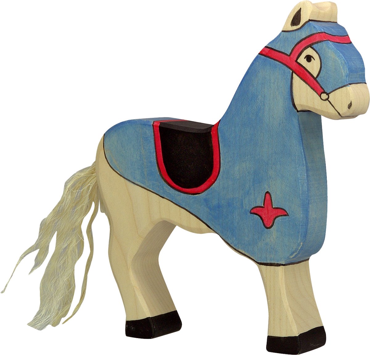 Holztiger fiabe e cavalieri - cavallo da competizione blu - 15x3x17cm - figura in legno - fatto a mano