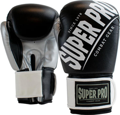Super pro combat gear (kick)bokshandschoenen rebel zwart grijs wit 14oz