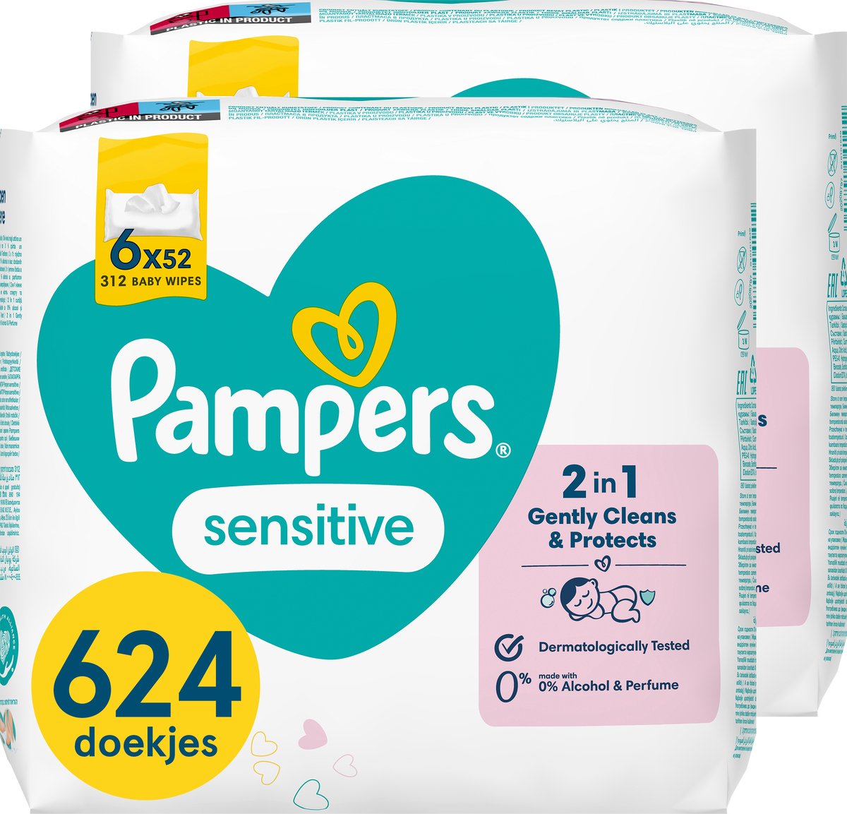 Salviette per neonati Pampers Sensitive - Senza profumo - 12 x 52 salviette per neonati