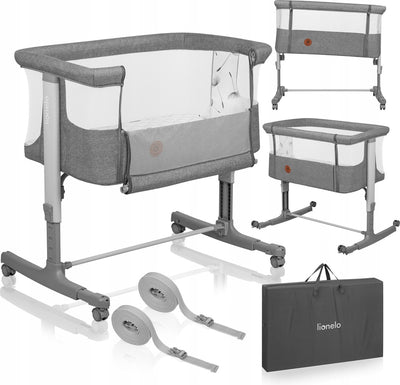Lionelo aurora 3in1 co-sleeper - lettino fino a 9 kg - lettino pieghevole - 4 ruote con freni - lettino da campeggio - altezza regolabile - rete traspirante - inclusa borsa per il trasporto del materasso - rivestimento sfoderabile
