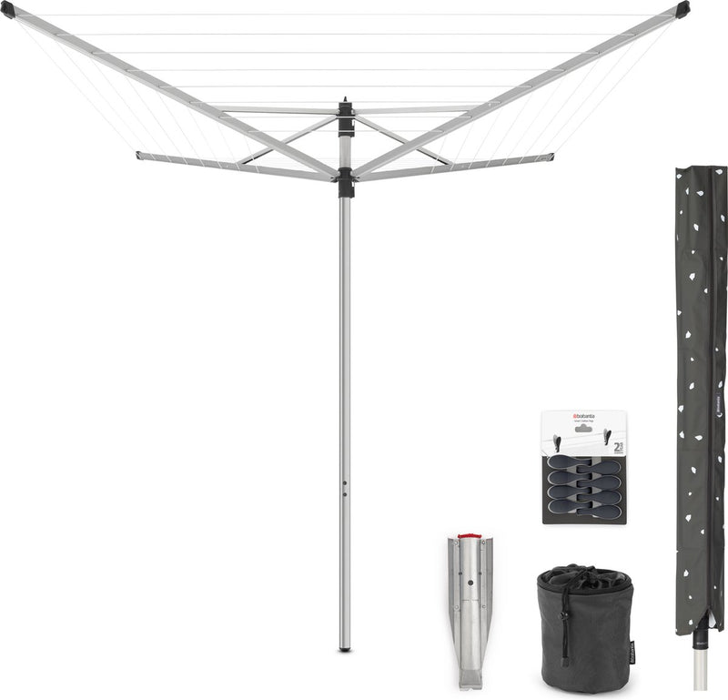 Stendibiancheria Brabantia lift-o-matic - 40 m - con ancoraggio a terra in metallo - copertura protettiva - borsa per mollette e mollette - grigio metallizzato
