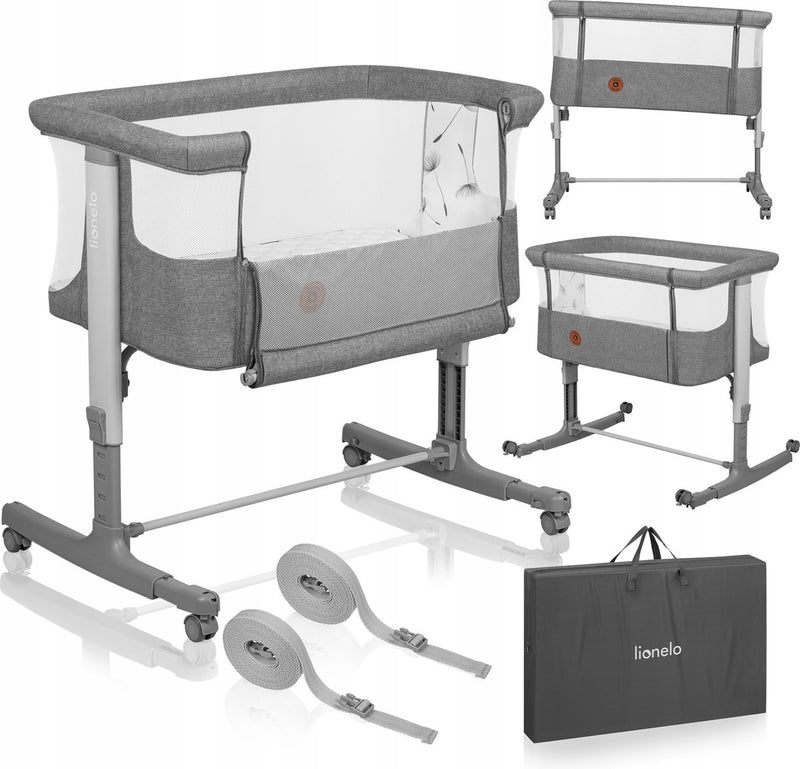 Lionelo aurora 3in1 co-sleeper - lettino fino a 9 kg - lettino pieghevole - 4 ruote con freni - lettino da campeggio - altezza regolabile - rete traspirante - inclusa borsa per il trasporto del materasso - rivestimento sfoderabile