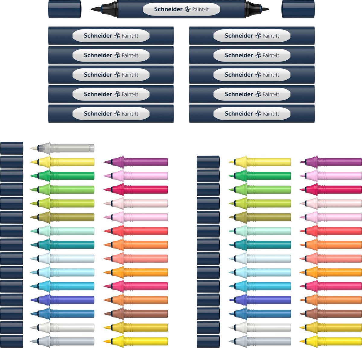 Schneider schrijfwaren schneider stift - twinmarker set - paint-it 040 - 30 kleuren + 11 houders + blender - s-ml04010901