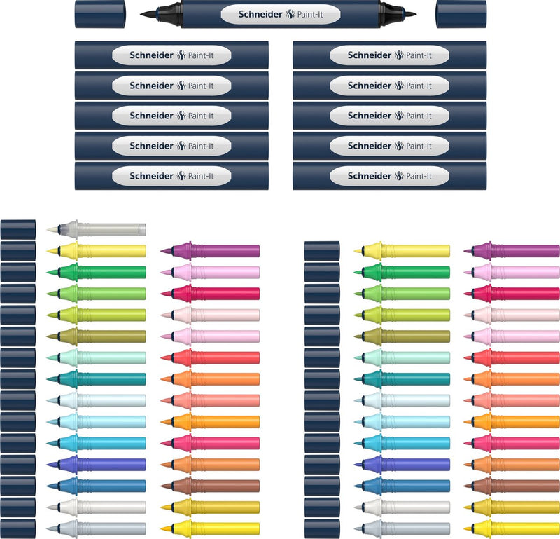 Schneider schrijfwaren schneider stift - twinmarker set - paint-it 040 - 30 kleuren + 11 houders + blender - s-ml04010901