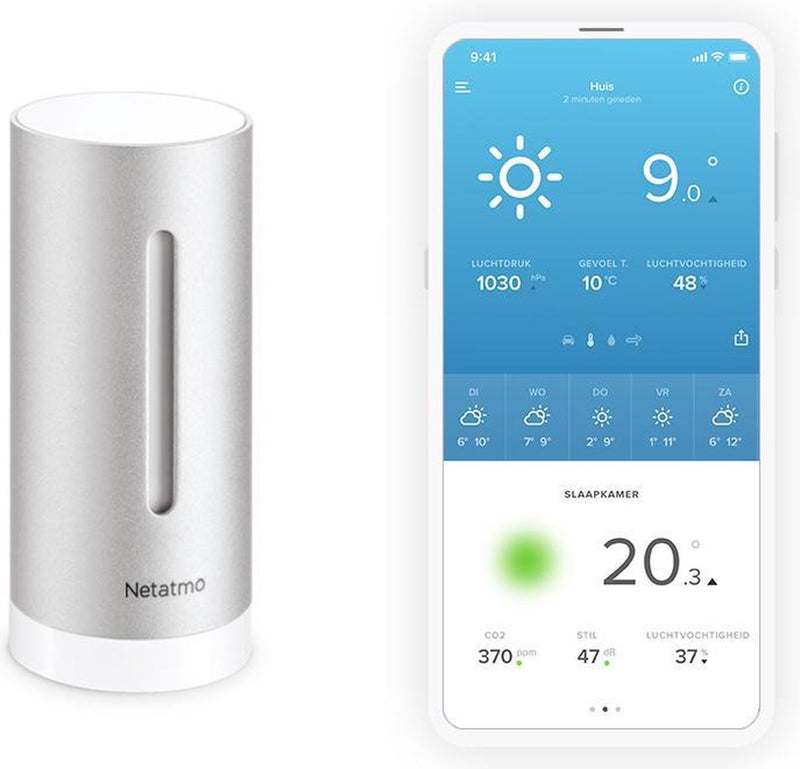 Estación meteorológica con módulo interior inteligente adicional Netatmo - medidor de CO2 - higrómetro - funciona con Google Home, Alexa Apple Home Kit