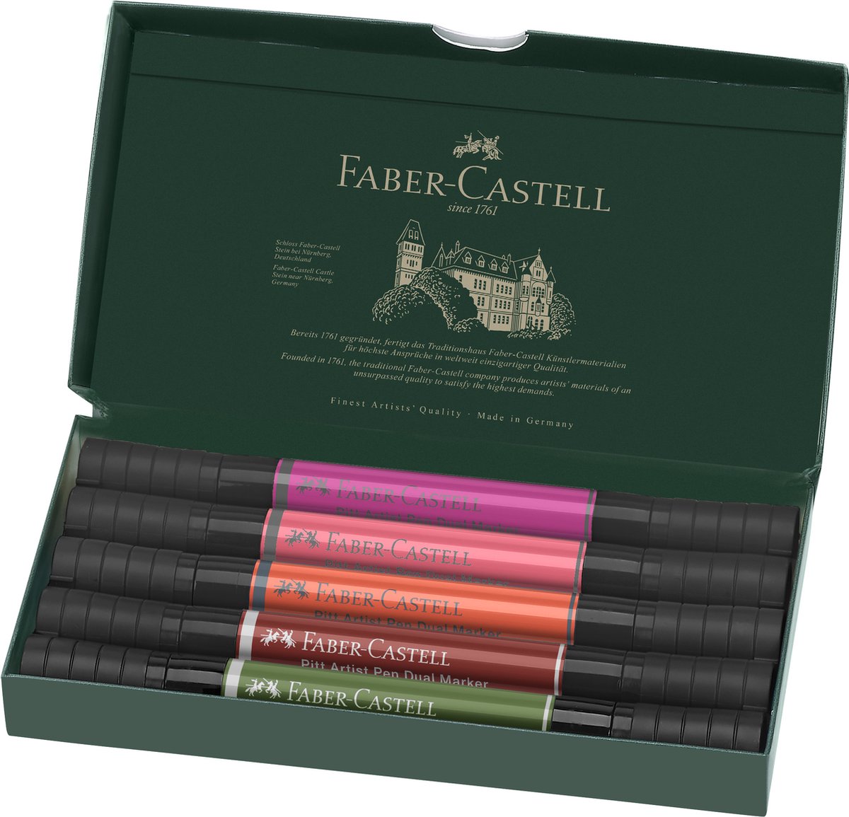 Faber-castell tekenstift - pitt artist pen - duo marker - flowers - etui 5 stuks - fc-162007