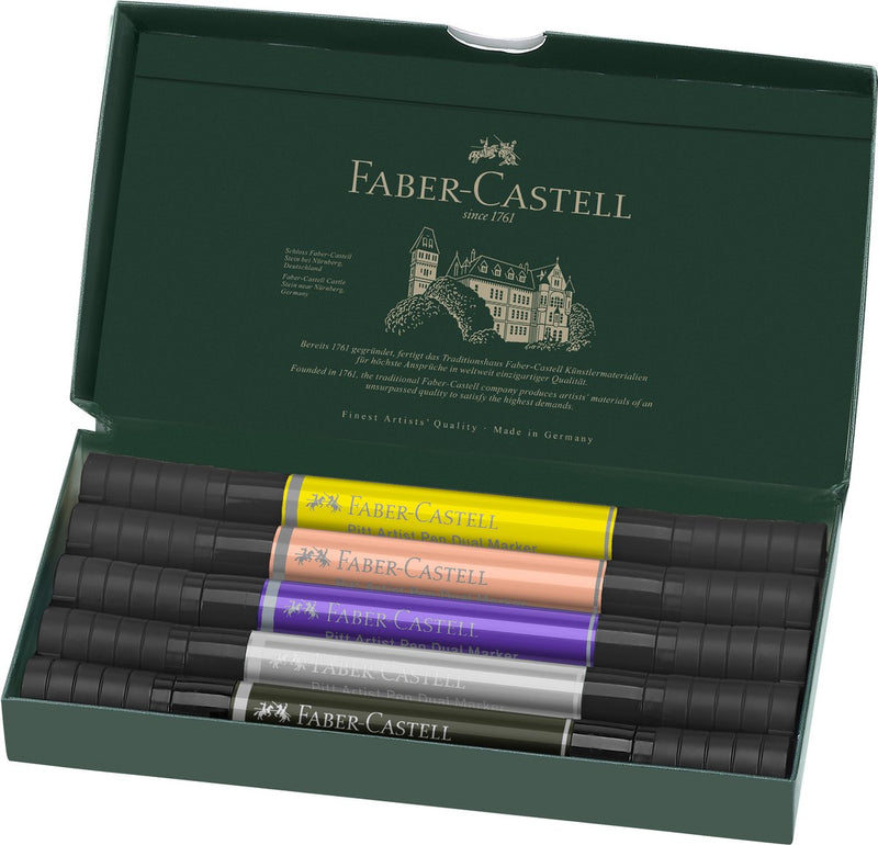 Faber-castell penna da disegno - pitt artist pen - doppio pennarello - astuccio 5 pezzi fashion - fc-162006