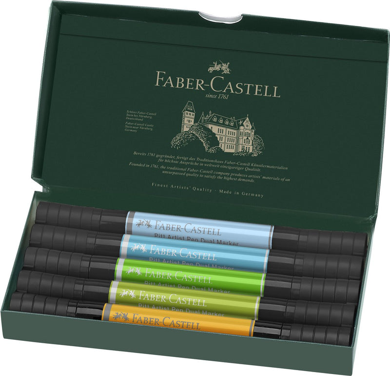 Pluma de dibujo faber-castell - pluma de artista pitt - marcador dúo - animales - 5 piezas - fc-162008