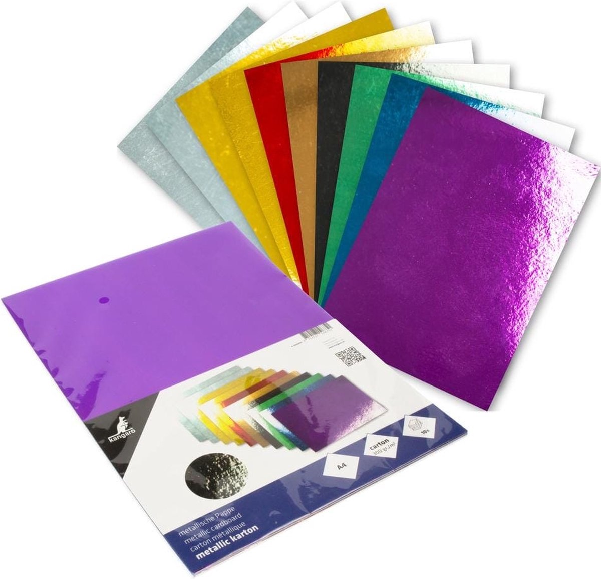 Kangaro metallic karton - a4 - 300 gram - assorti kleuren - 10 vel - hobbykarton