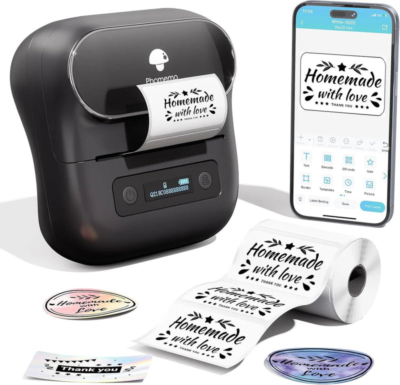 Phomemo m220 - stampante per etichette portatile - stampante termica per etichette wireless - con app - etichette incluse - bluetooth - nero