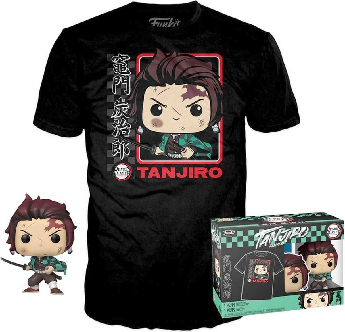Funko Demon Slayer: Kimetsu no Yaiba - ¡Pop! Tee Box Conjunto de camiseta con figura coleccionable de Tanjiro - XL - Negro