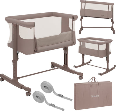 Lionelo aurora 3in1 co-sleeper - lettino fino a 9 kg - lettino pieghevole - 4 ruote con freni - lettino da campeggio - altezza regolabile - rete traspirante - inclusa borsa per il trasporto del materasso - rivestimento sfoderabile