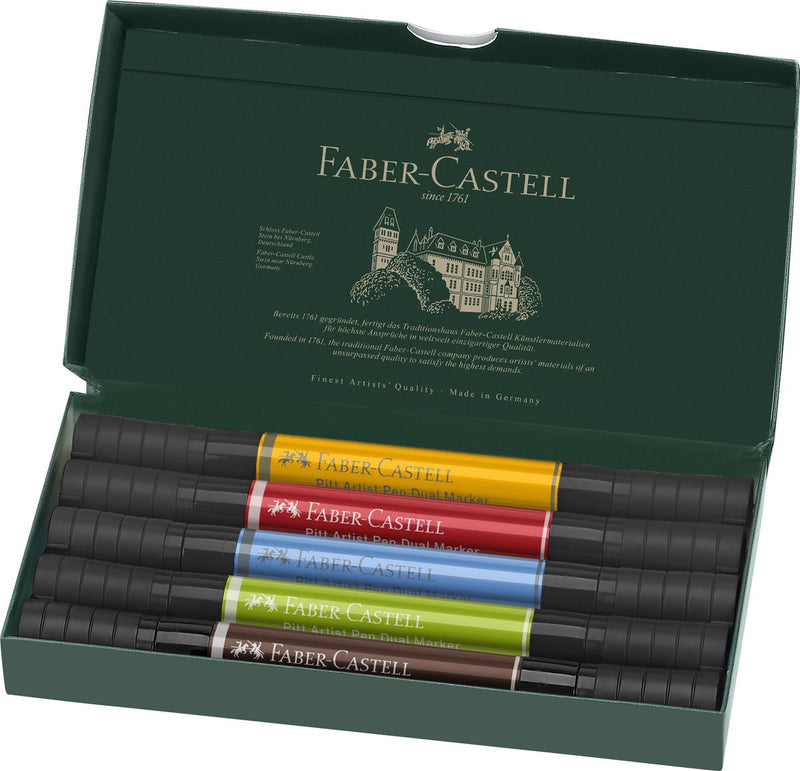 Penna da disegno Faber-castell - penna pitt artist - pennarello duo - 5 pezzi - fc-162005
