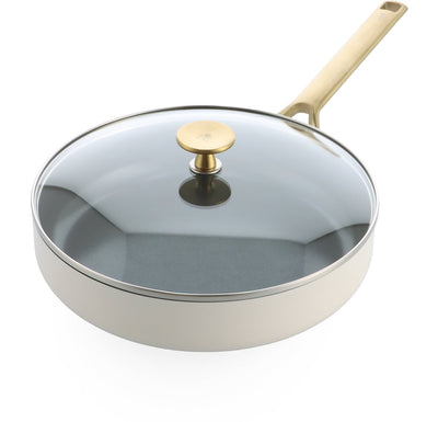 Padella Bk sublime 28 cm con coperchio - 3,6 l - rivestimento antiaderente senza pfas - padella a induzione - padella in ceramica - adatta al forno fino a 220°c - con coperchio in vetro - panna