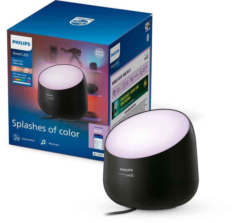 Philips illuminazione philips smart lighting - lampada da tavolo scquire lite - luce bianca colorata e regolabile - sincronizzazione musicale - wallwasher - nera - funziona con app wiz - wifi
