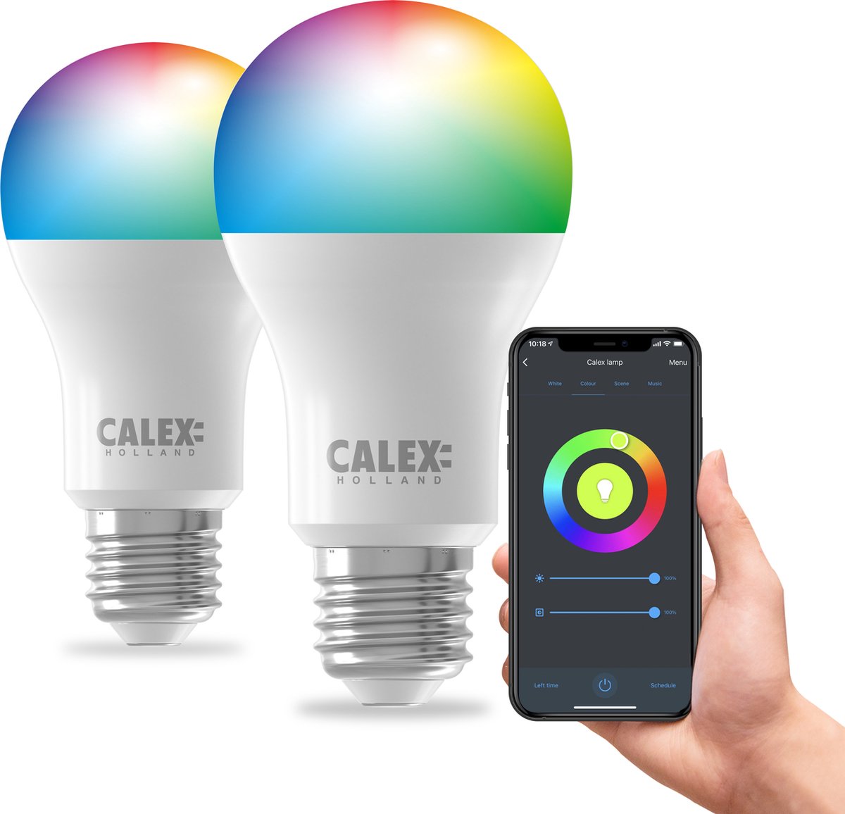 Calex slimme lamp - set van 2 stuks - wifi led verlichting - e27 - smart lichtbron - dimbaar - rgb en warm wit - 9.4w