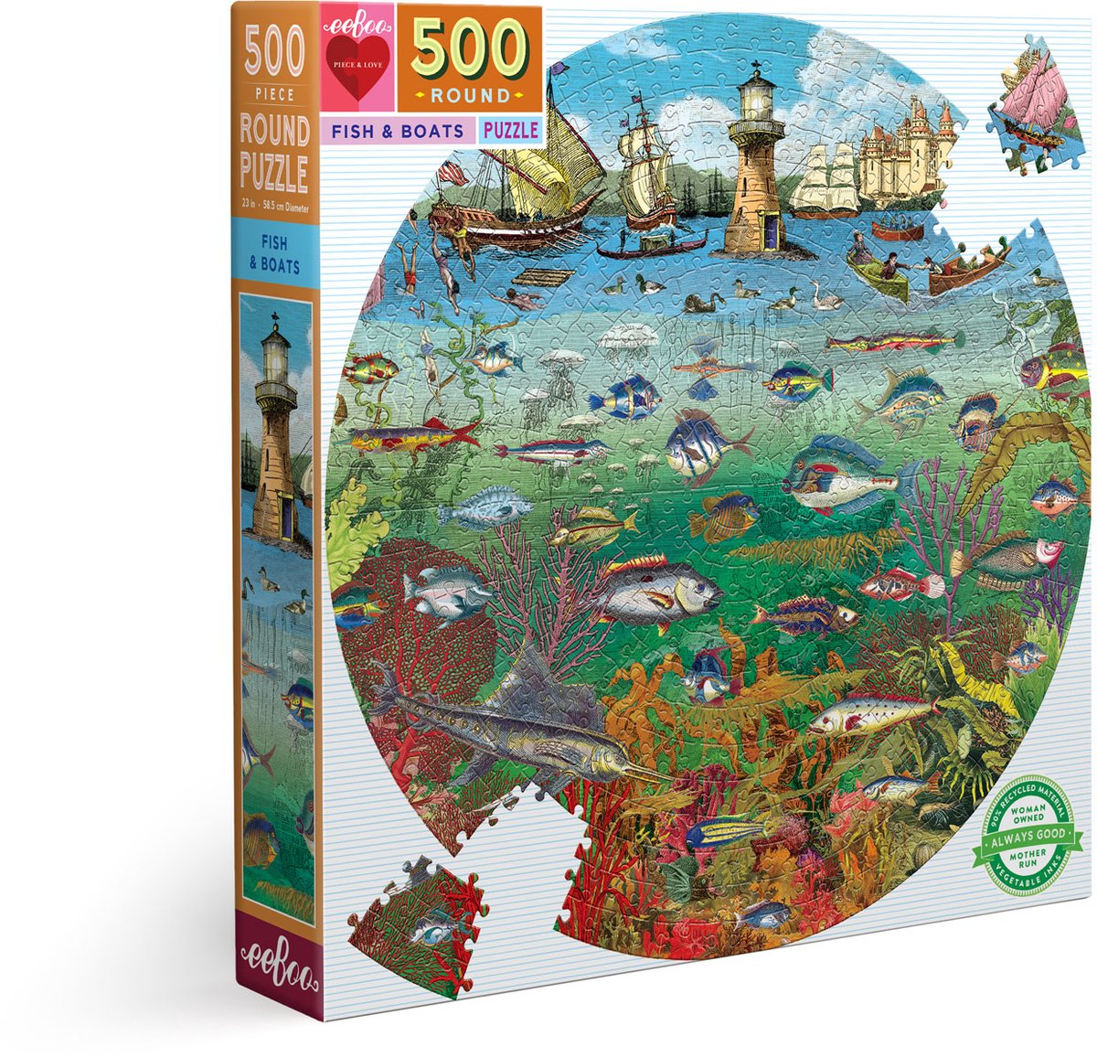 Eeboo pesce e barca (500) - puzzle rotondo