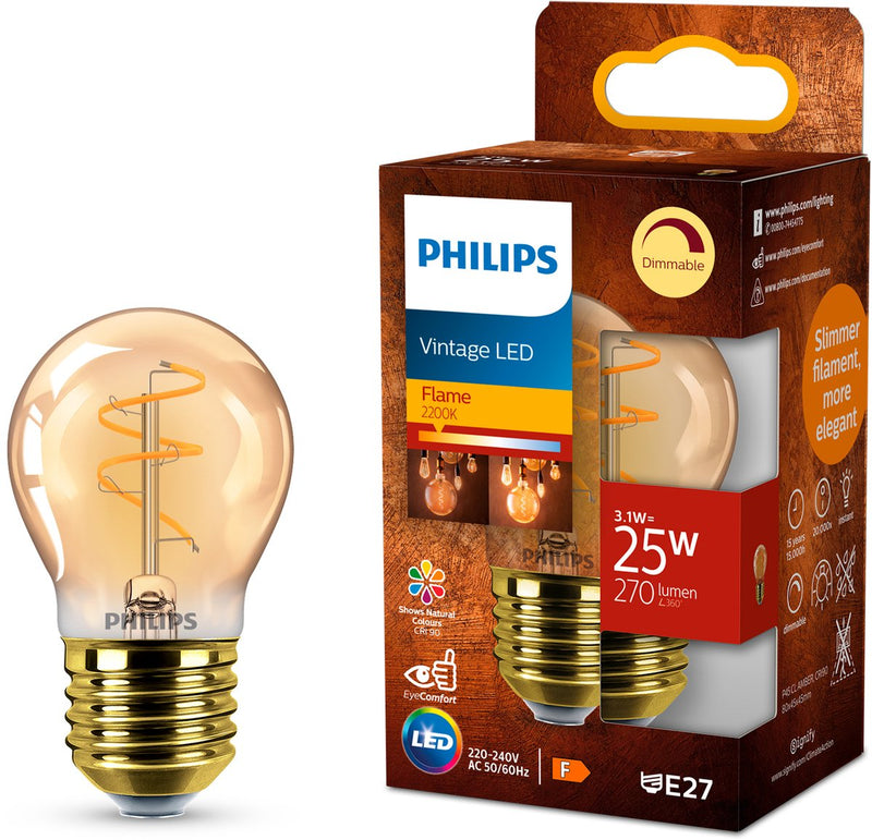 Lampada a sfera LED Philips spirale oro - 25 w - E27 - luce bianca extra calda dimmerabile