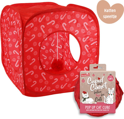 Cometa Cupido in palissandro - giocattolo per gatti - cubo per gatti pop-up - regalo di Natale - stampa bastoncino di zucchero