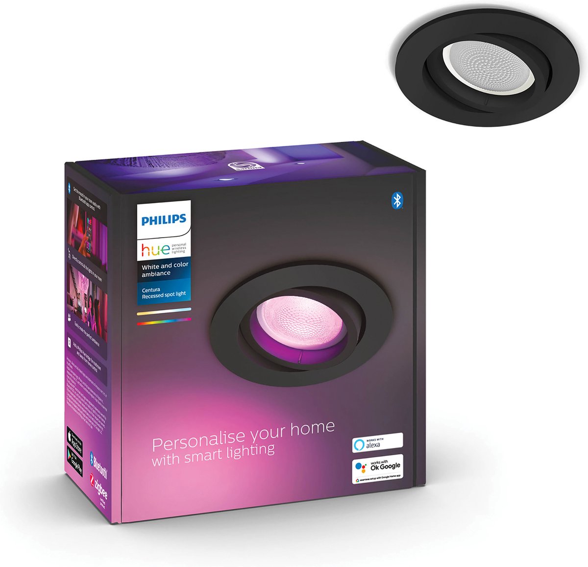 Faretto da incasso Philips Hue Centura - luce bianca e colorata - 1 spot - nero - rotondo - gu10