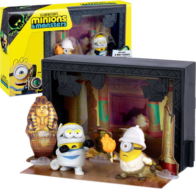 Alci giocattoli minion mostri - studio cinematografico del tempio delle mummie - incl. 2 personaggi dei minion e accessori per il tempio