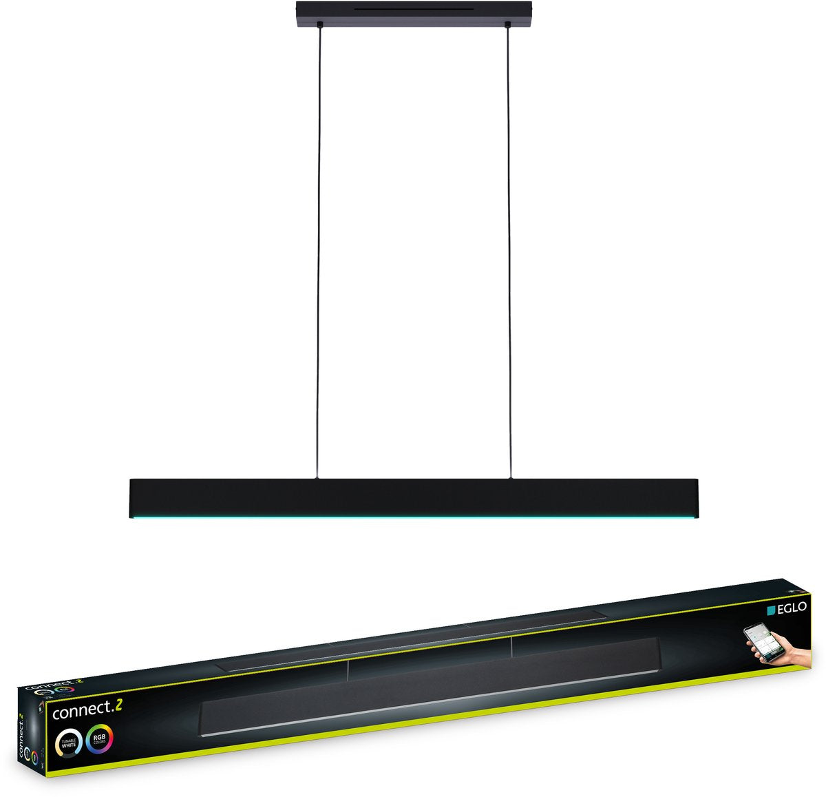 Eglo connect.z andreas-z hanglamp - 117 cm - zwart|wit - instelbaar rgb wit licht - dimbaar - zigbee