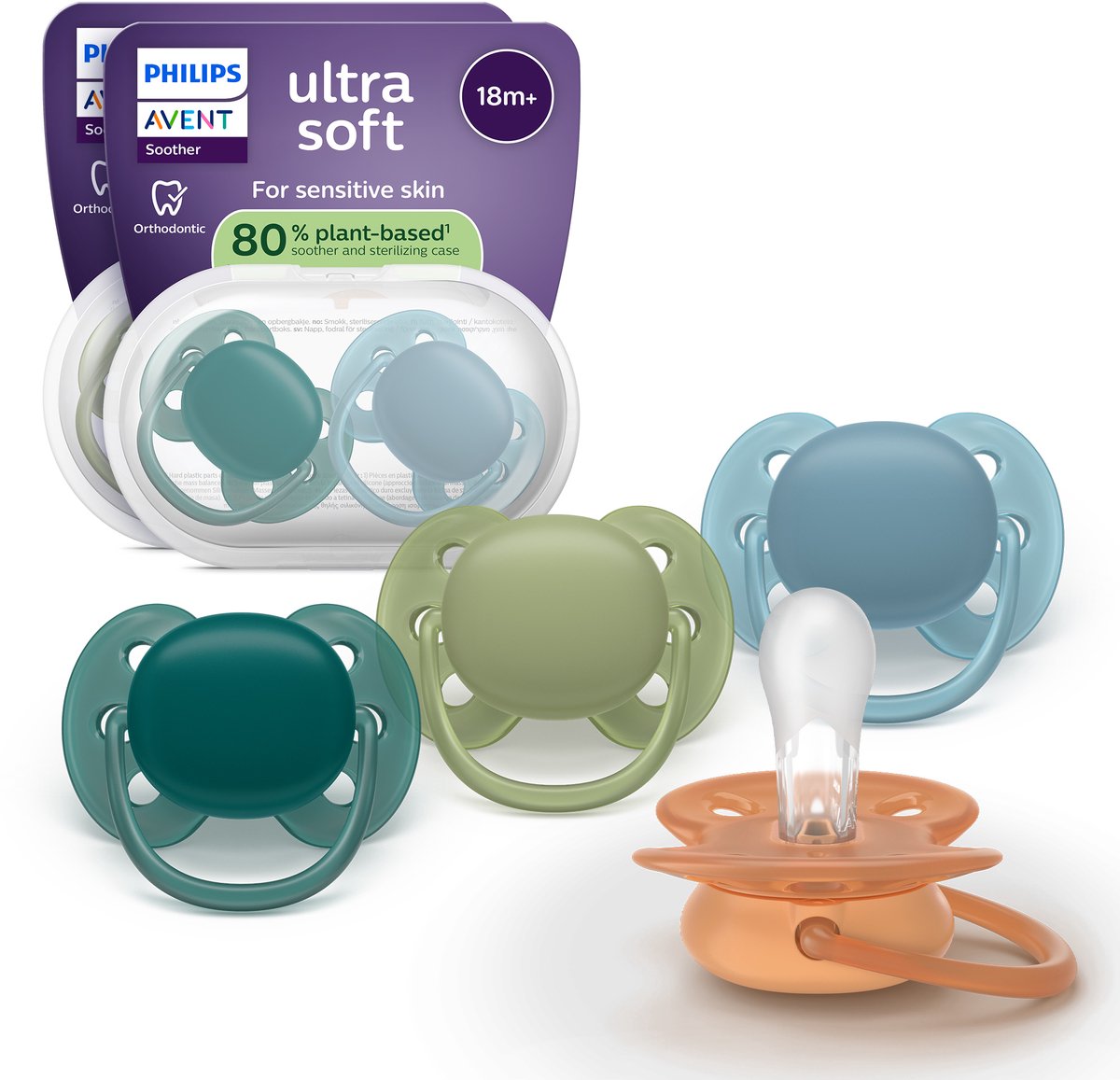 Philips avent ultra soft – ciuccio in silicone super morbido (18 mesi+) – per pelli sensibili – 4 pezzi – scf093 08