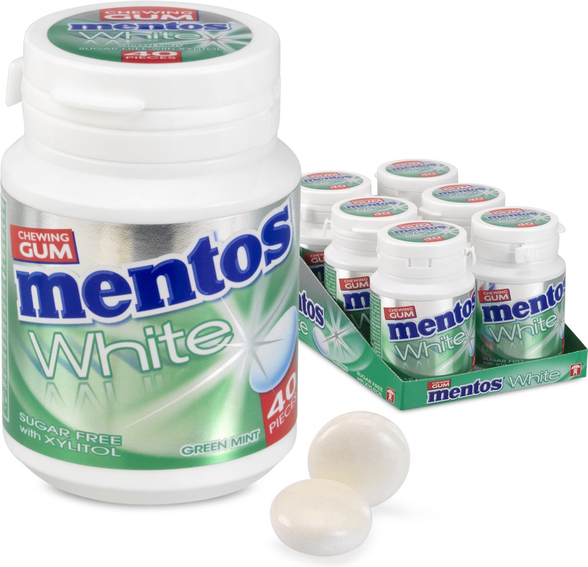 Mentos chicle blanco verde menta - chicles - sin azúcar - 1x6 piezas