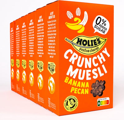 Holie's crunchy muesli banana pecan 6x 400gr - ontbijtgranen - suikervrij - gezond - vegan