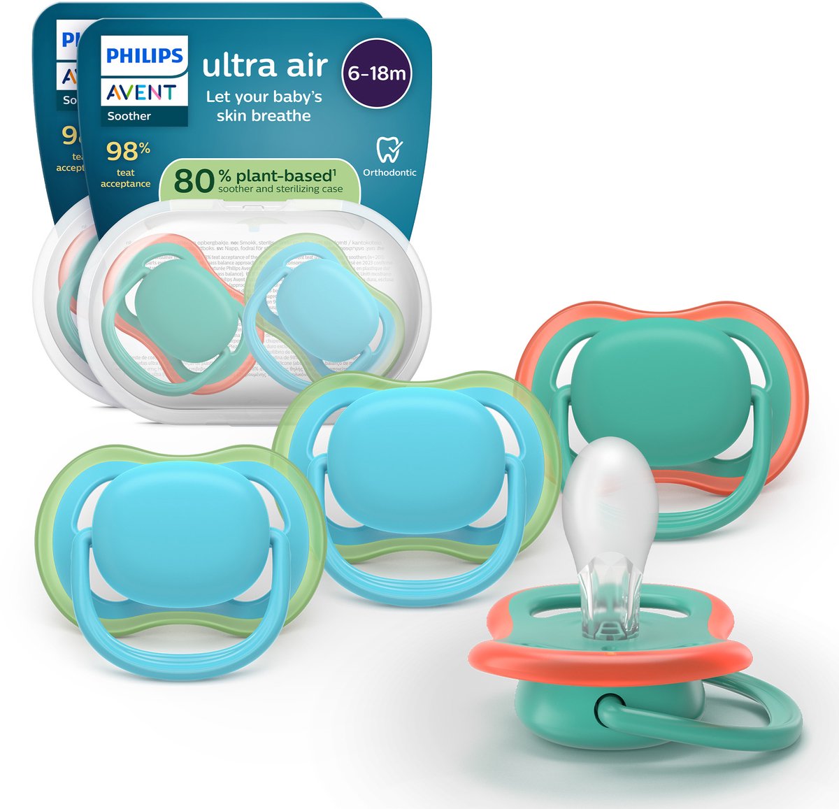 Philips avent ultra air – ciuccio traspirante e leggero (6-18 mesi) – 4 pezzi – scf087 24