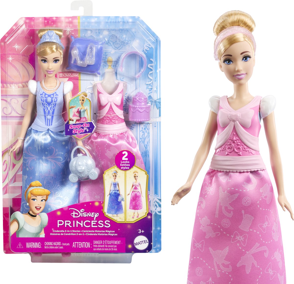Mattel disney princess assepoester 2-in-1 stories modepop – veranderbare jurken