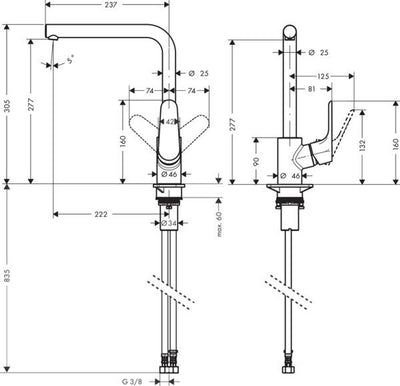 Hansgrohe focus m41 - miscelatore da cucina - comando monocomando - 280 mm - acciaio inossidabile