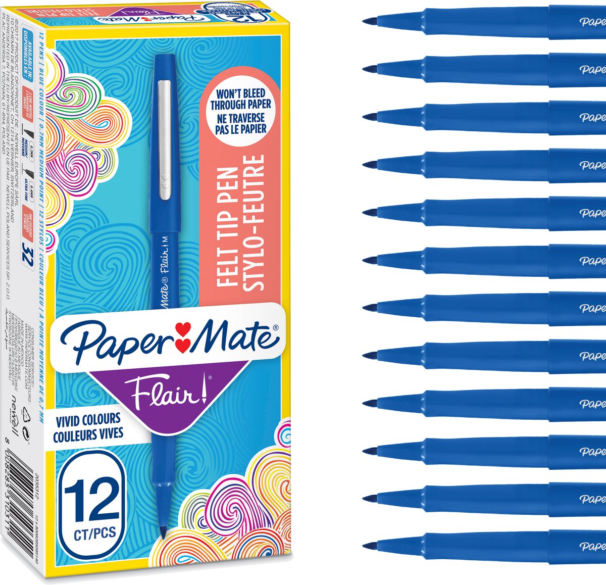 Paper mate flair-viltstiften | medium punt (0,7 mm) | blauw | 12 stuks