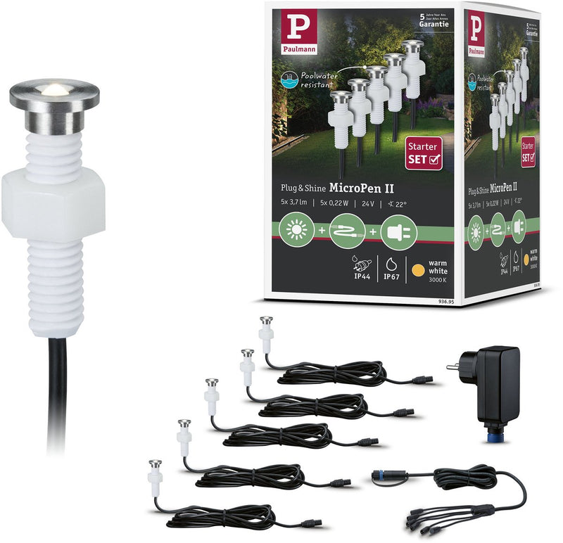 Paulmann Plug Shine LED Lampada da incasso a terra Micropen II Basic Set IP67 3000K 5x0,2W 21VA Argento