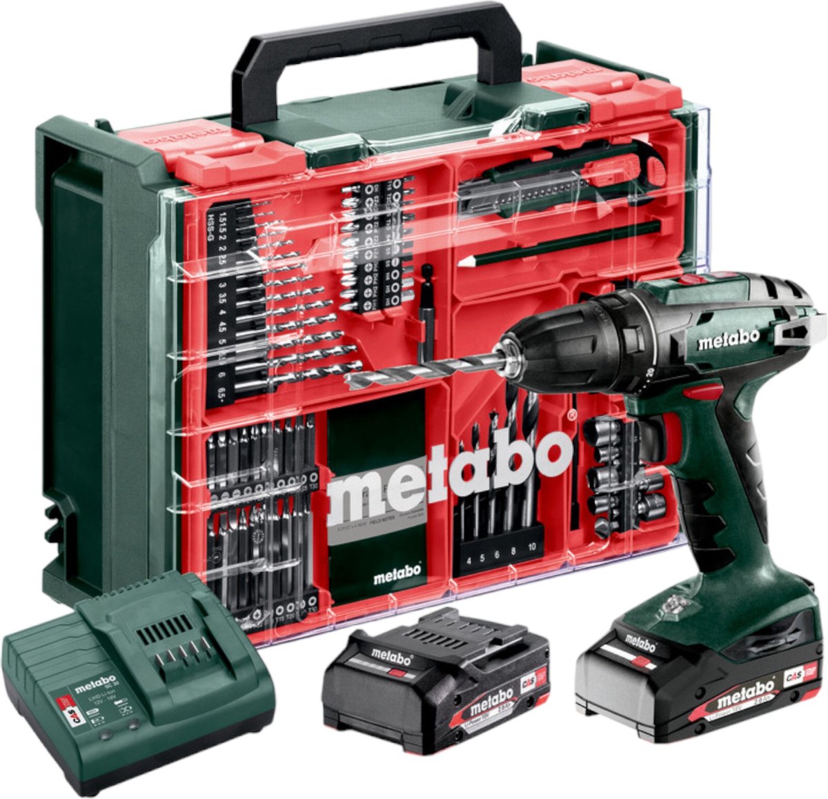 Metabo - set taladro atornillador bateria 18v bs 18, con accesorios, 2x bateria 2.0 ah li-power, cargador 602207710