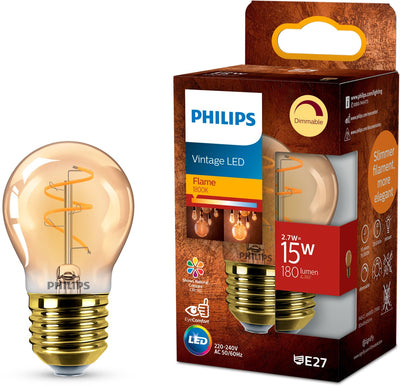 Philips LED Philips vintage LED - lampada dimmerabile - 15w - luce bianca extra calda: 1800k - attacco E27 - vetro ambrato - lampada a sfera