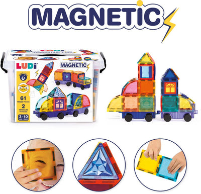 Ludi - Pannelli magnetici - Piastrelle magnetiche - Veicoli a tema - 61 pezzi