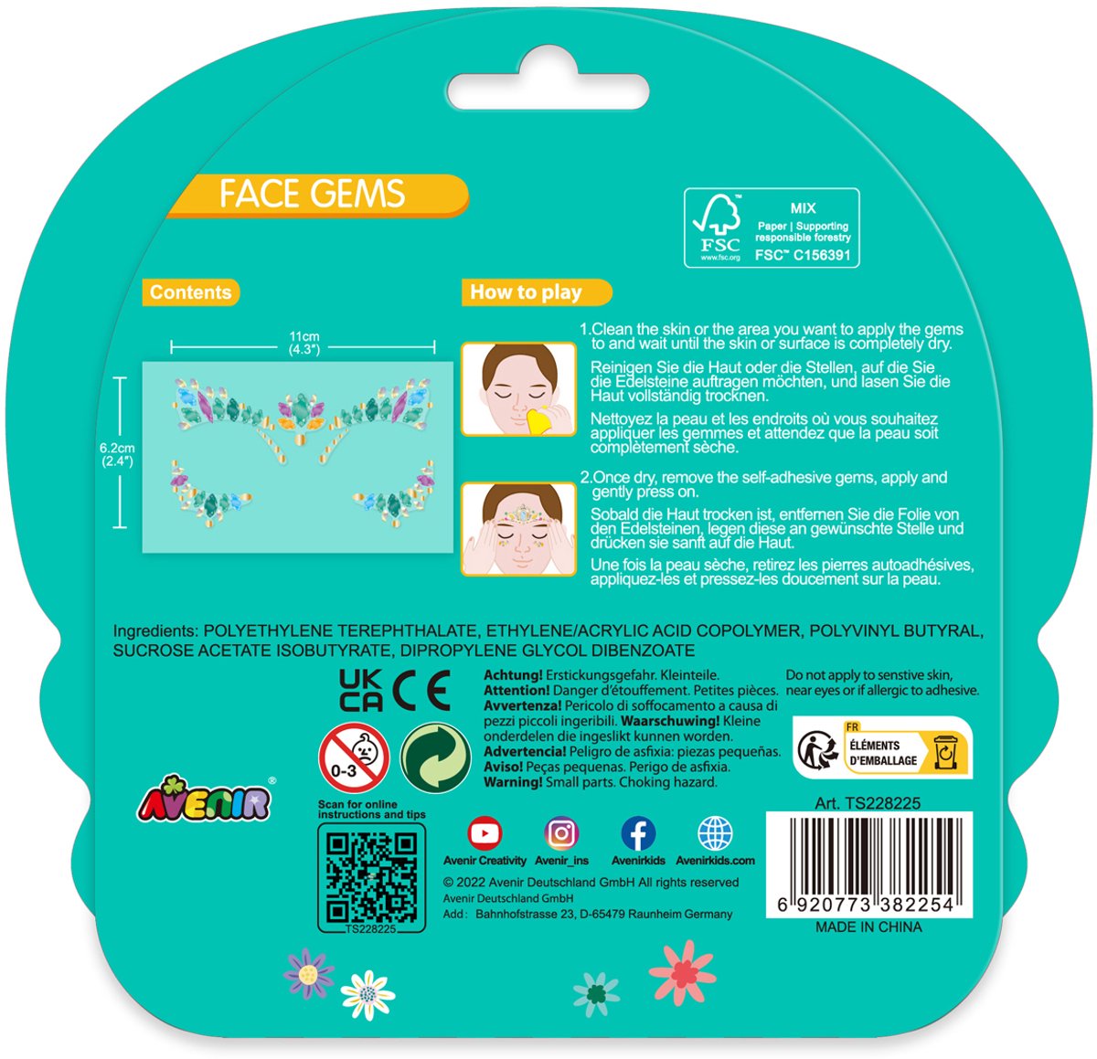 Avenir gezichtsstickers - vleugels - face gem - versier jezelf - 3 jaar