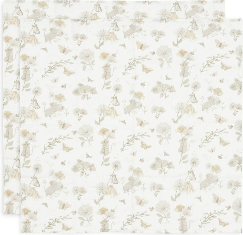 Jollein - paño hidrofílico pequeño 70x70cm - paño para envolver, paños para eructar, paños para bebés - algodón suave - ratón de ensueño - 2 piezas
