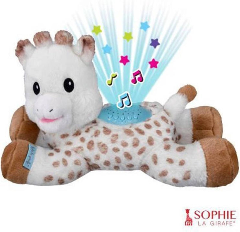 Peluche Sophie la jirafa Lullaby Light Dreams - Proyector de estrellas - Función musical con 15 melodías - Con control de volumen - Apagado automático - Pilas incluidas - 32x17x20 cm
