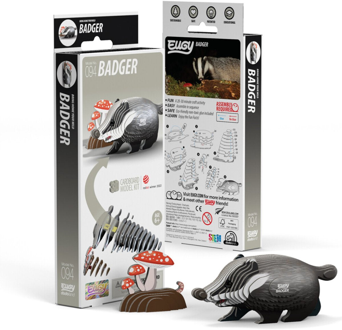Eugy 3d puzzel - das - wilde dieren - duurzaam - verzamel ze allemaal - 6 jaar