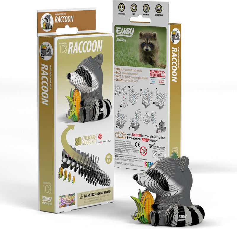 Eugy 3d puzzel - wasbeer - wilde dieren - duurzaam - verzamel ze allemaal - 6 jaar
