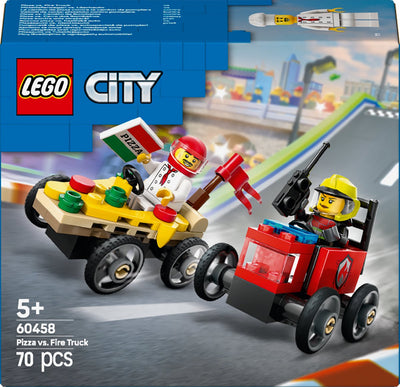 LEGO LEGO CITY 60458 Race Car Pack: Pizza STEM Truck vs. camión de bomberos