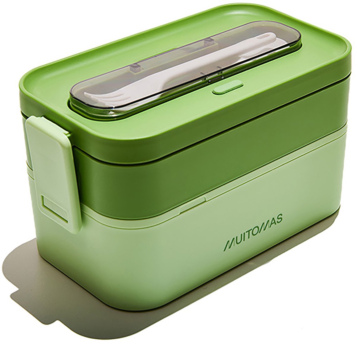 Fiambrera Muitomas - 1,7 litros - diferentes compartimentos - apta para microondas y lavavajillas - cubiertos incluidos - verde