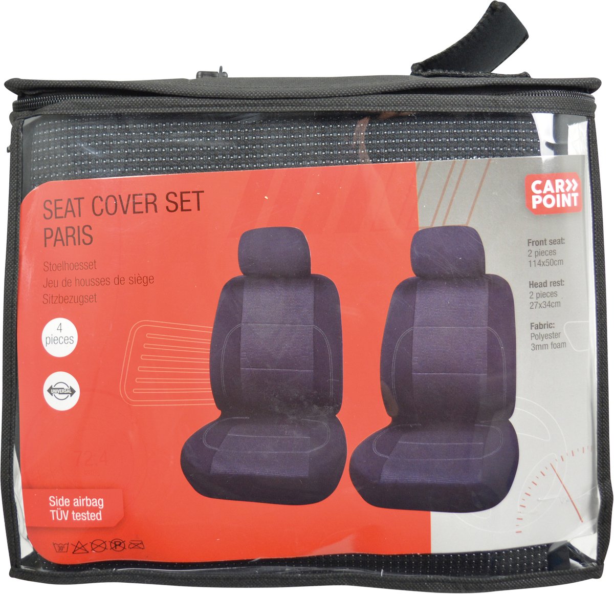 Set coprisedili Carpoint Paris 4 pezzi – sedili anteriori – nero grigio – lavabili – adatti per airbag laterale – universali